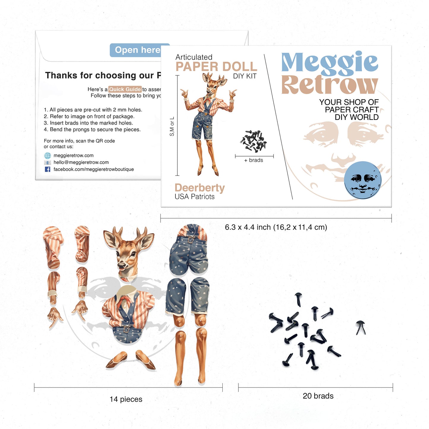 Patriotische bewegliche Papierpuppe DEERBERTY