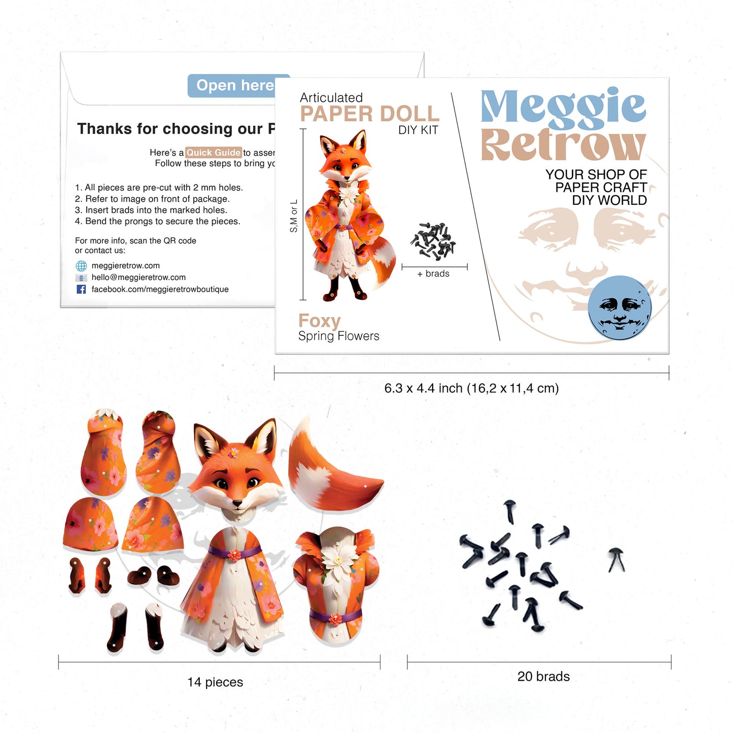 Bewegliche Papierpuppe FOXY