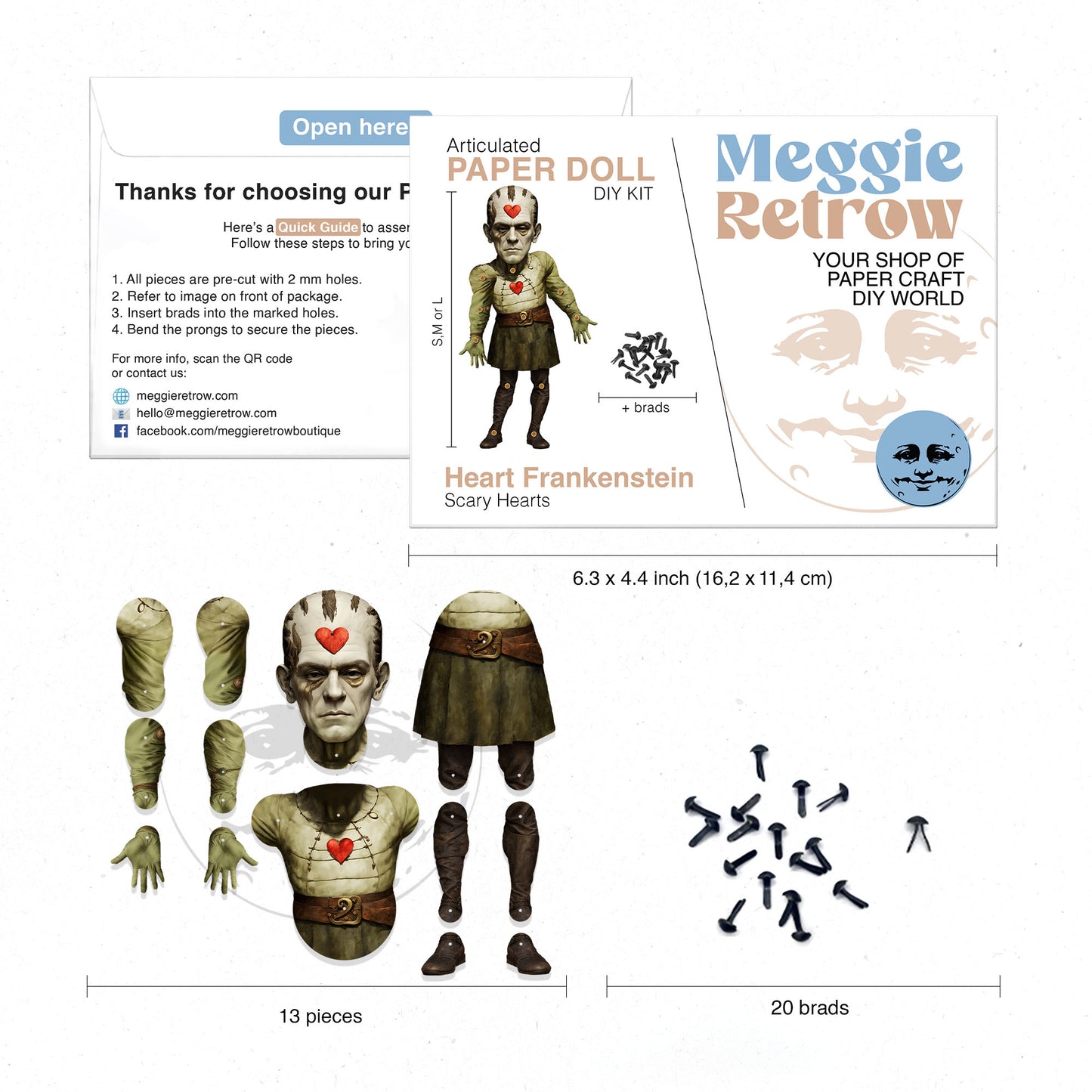 Herz Frankenstein bewegliche Papierpuppe