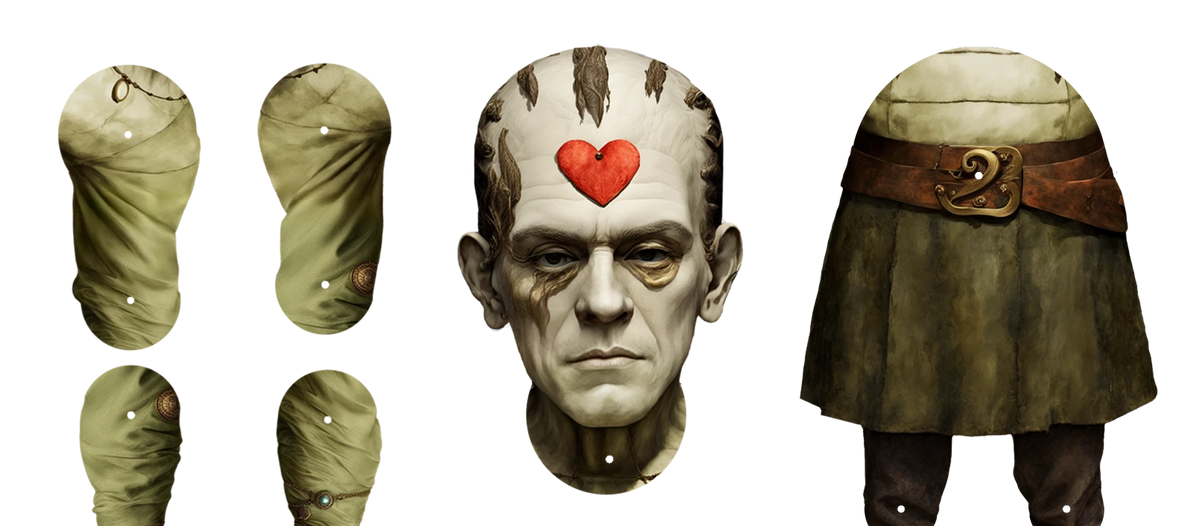 Heart Frankenstein Movable Paper Doll