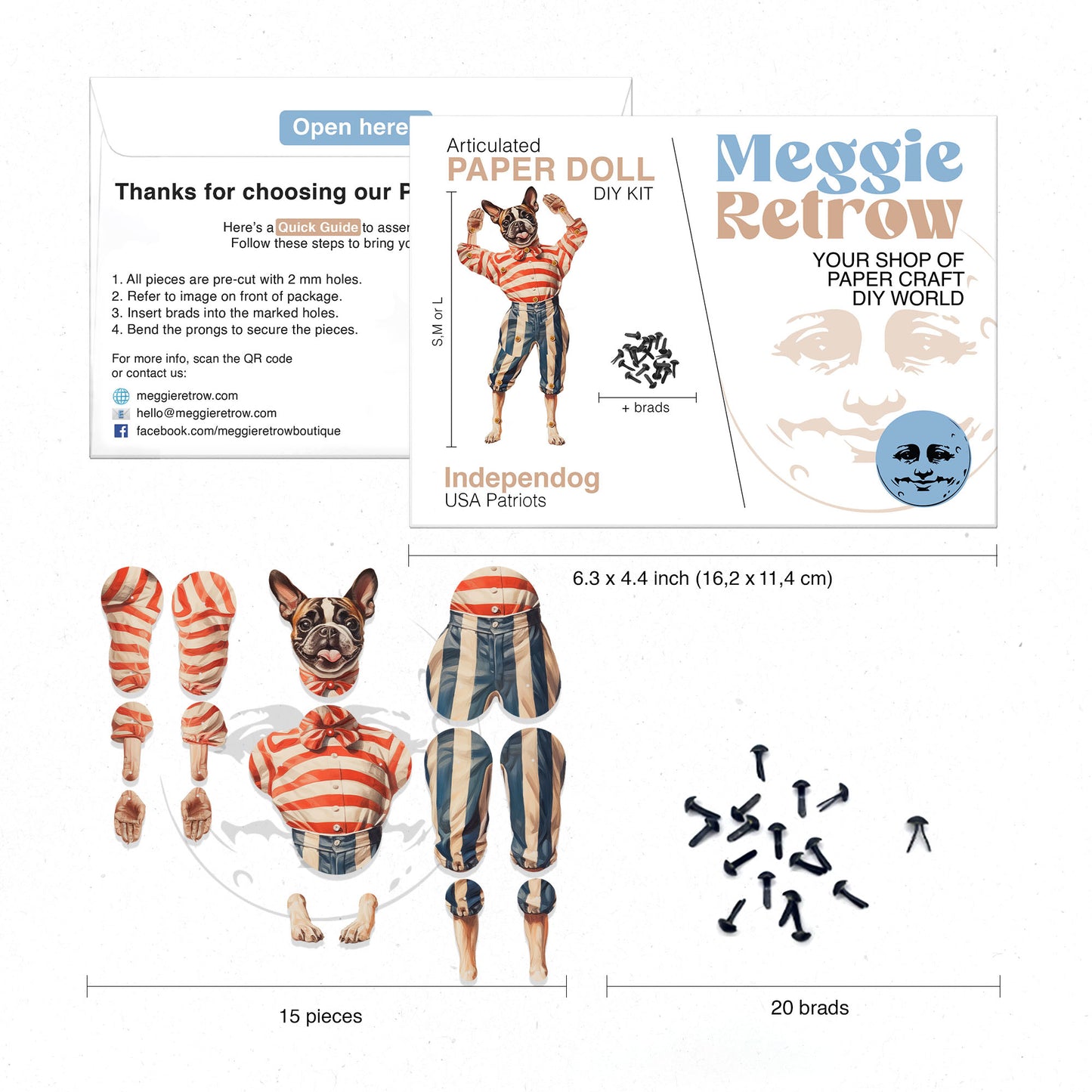 Französische Bulldogge INDEPENDOG Bewegliche Papierpuppe