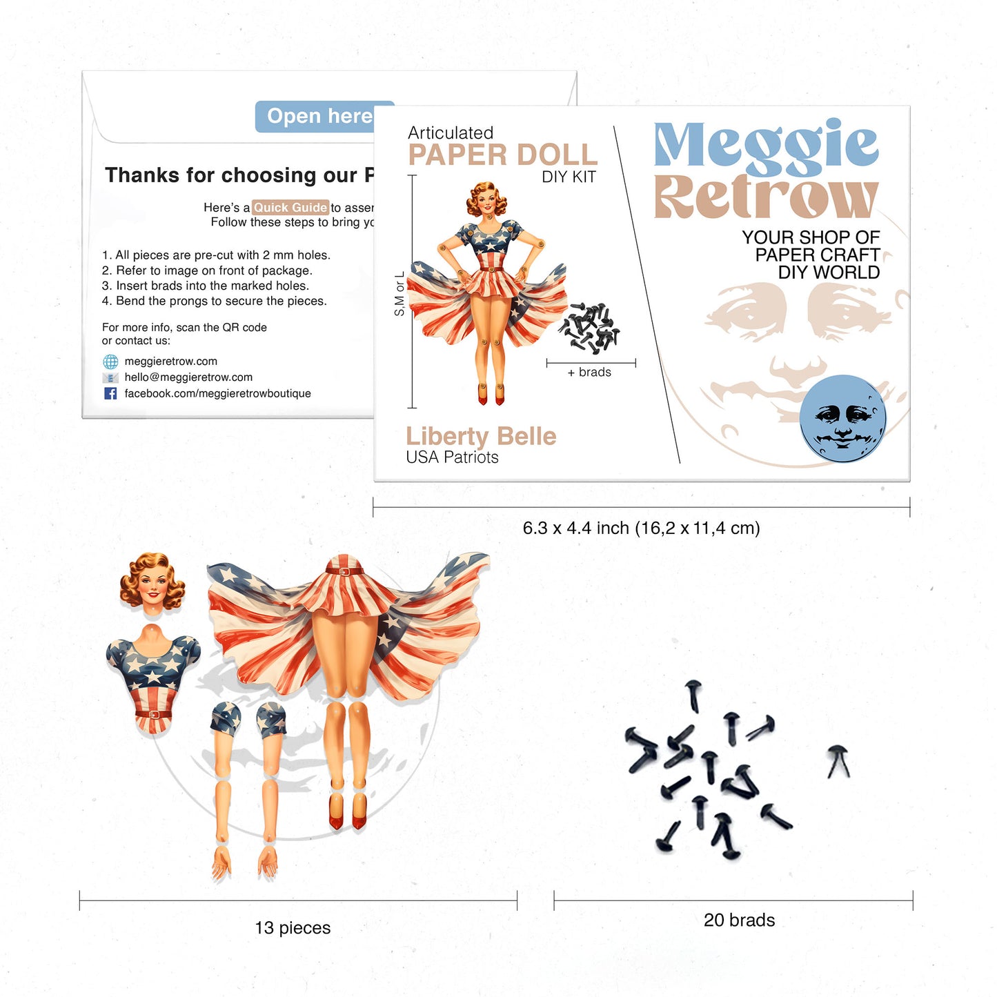 Bewegliche Papierpuppe „Liberty Belle“