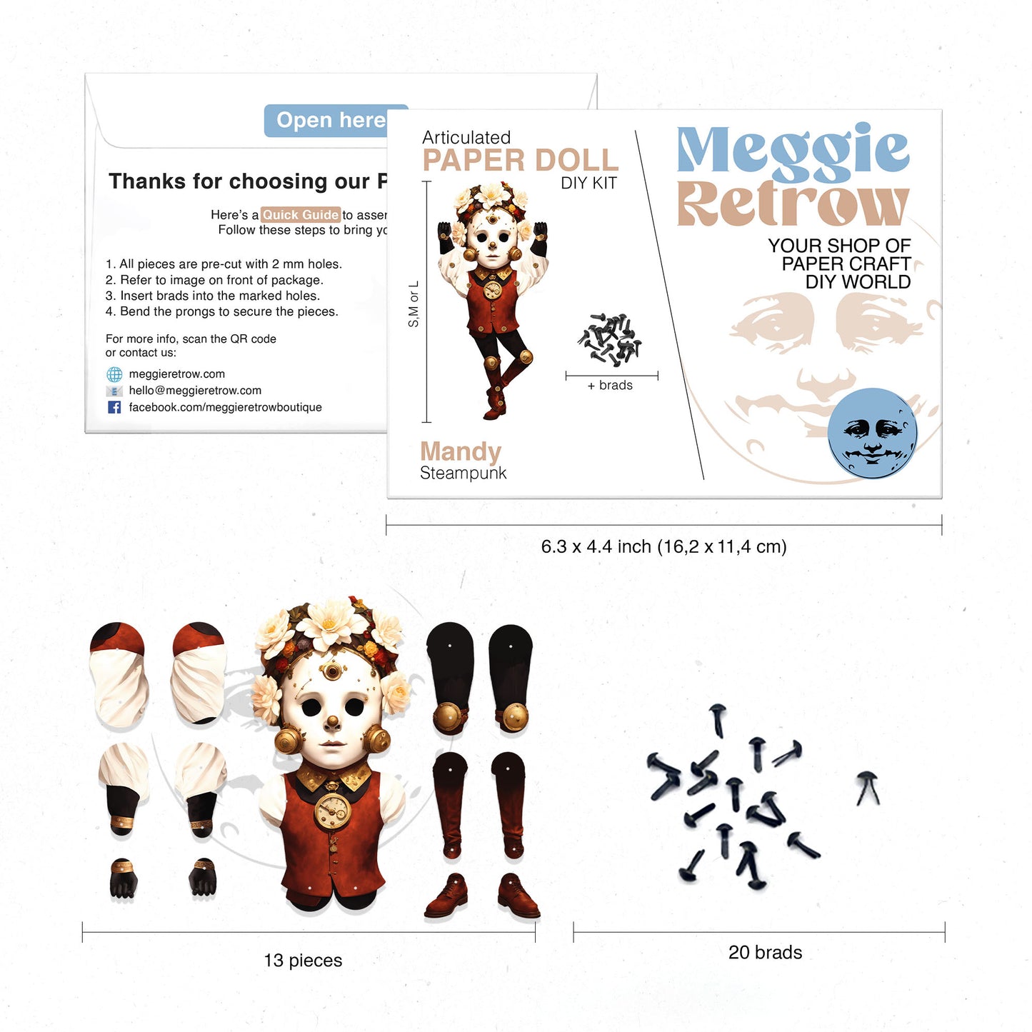 Steampunk bewegliche Papierpuppe MANDY