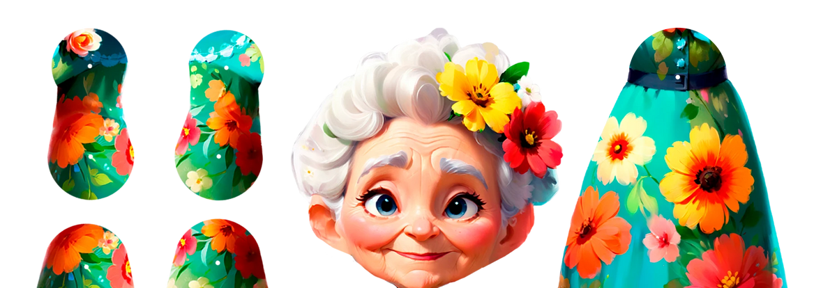 Floral Grandma Mary Boneca de Papel Articulada