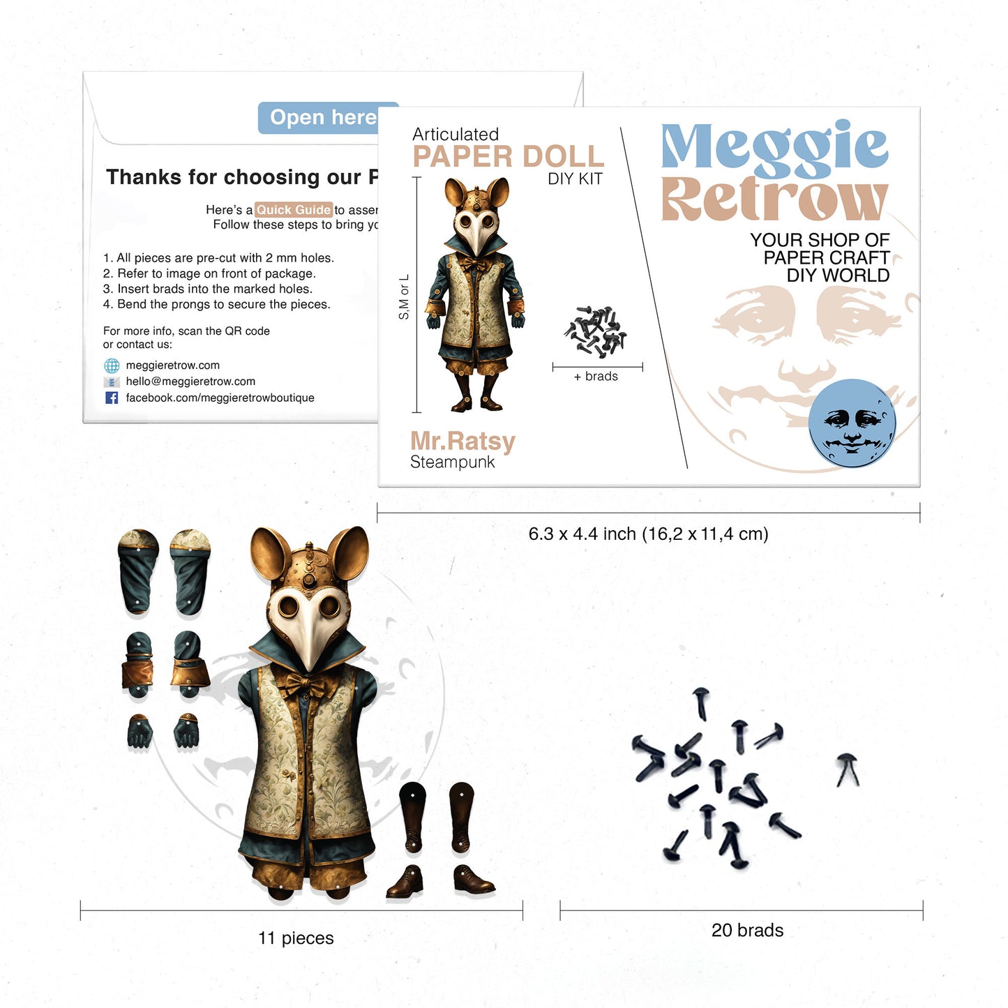 Steampunk Ratte Bewegliche Papierpuppe Mr. Ratsy