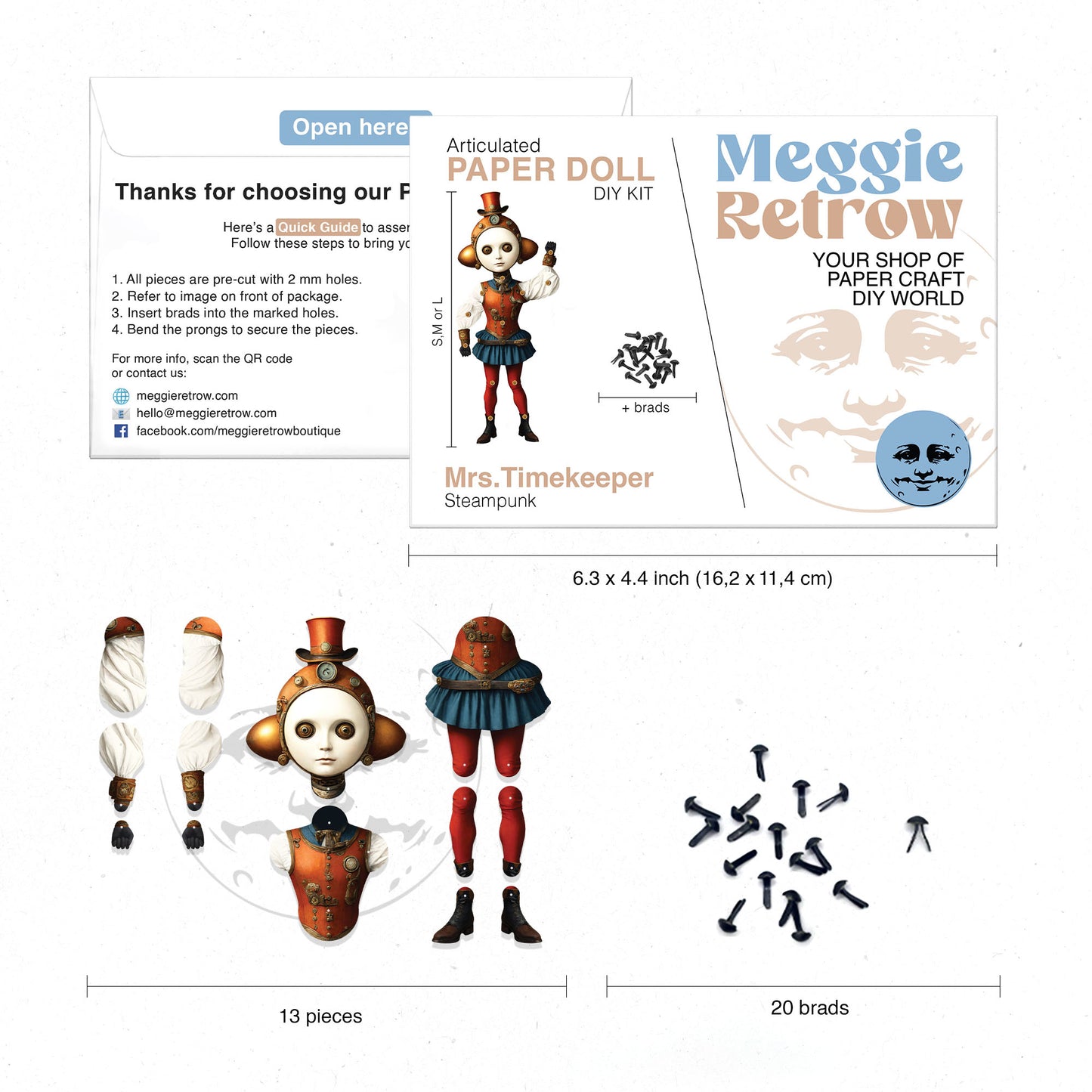 Bewegliche Papierpuppe „Mrs. Timekeeper“