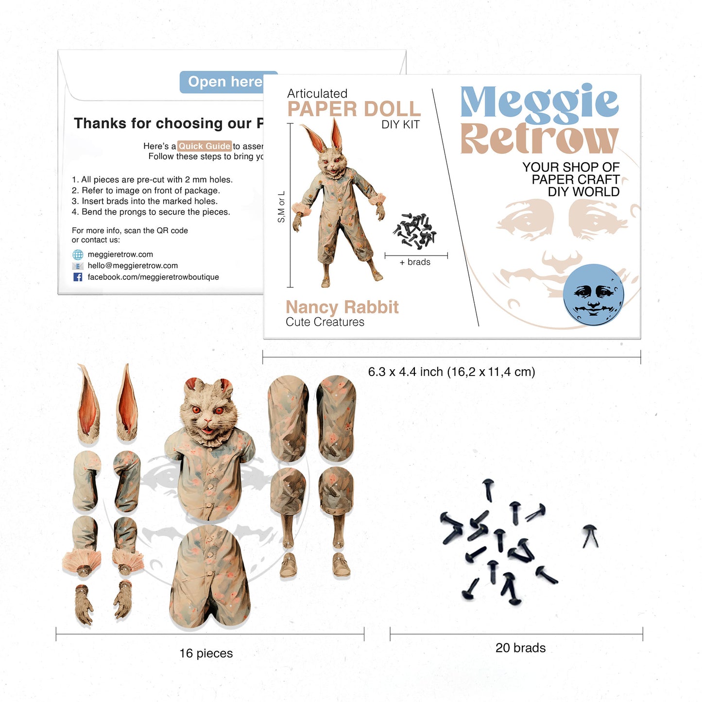 Bewegliche Papierpuppe „Nancy Rabbit“