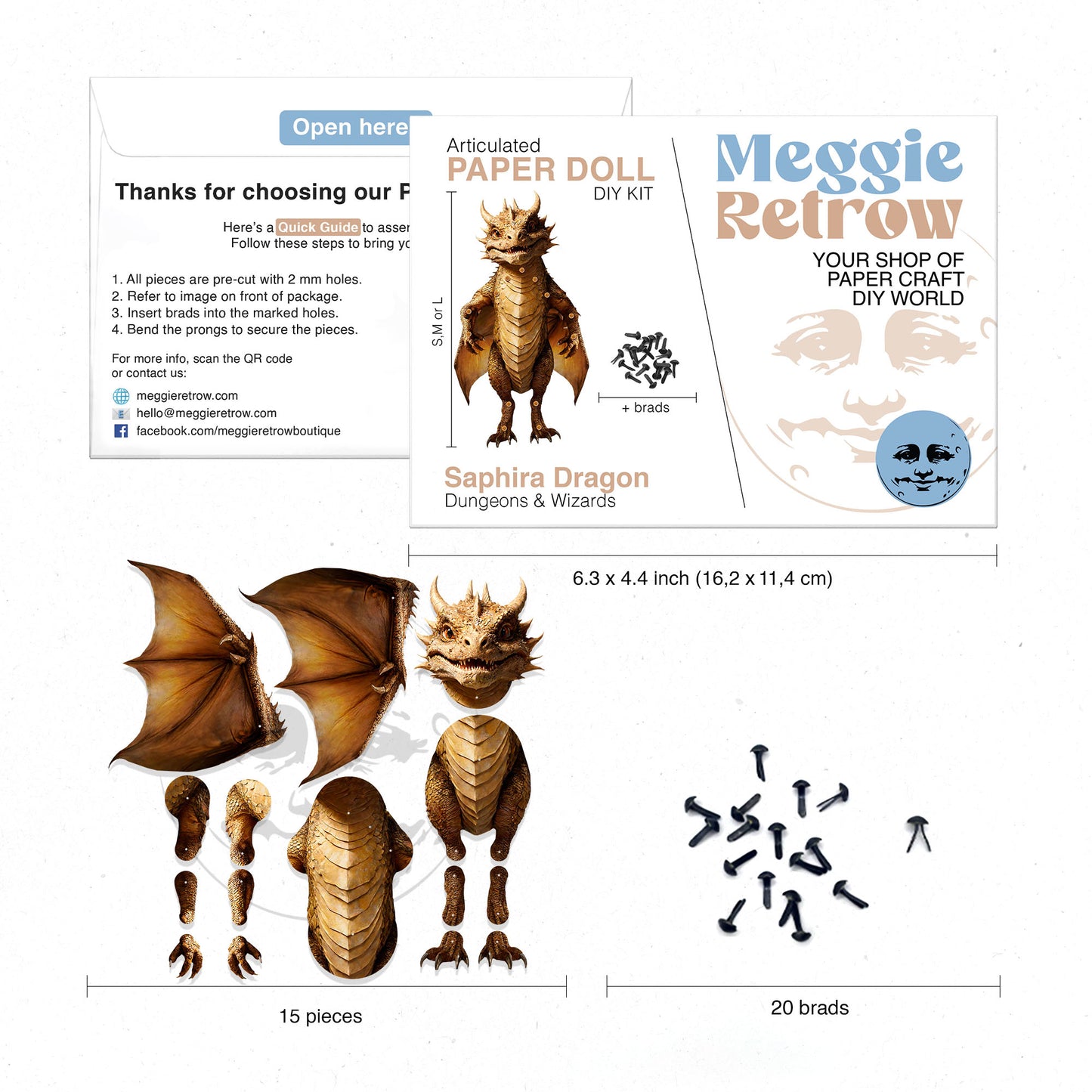 Saphira Dragon - Bewegliche Papierpuppe