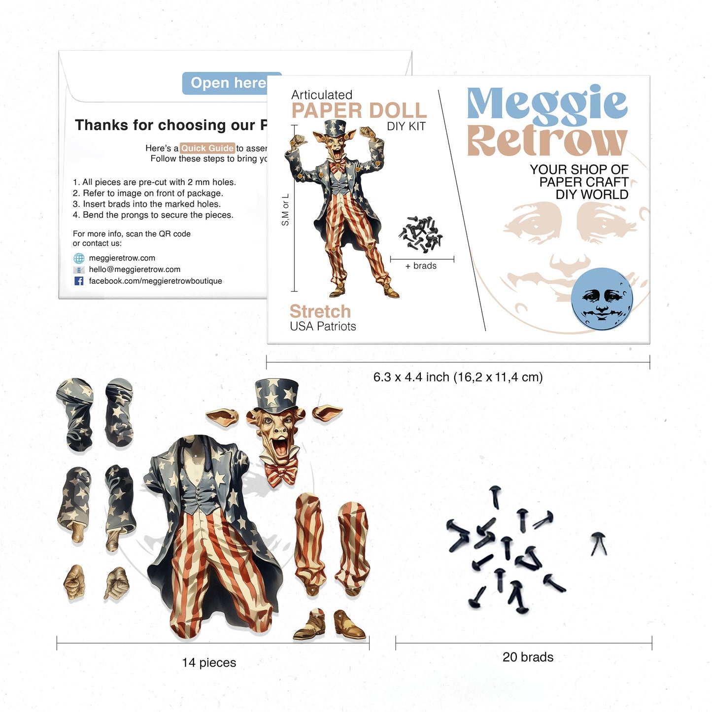 STRETCH Patriotische Esel-Papierpuppe