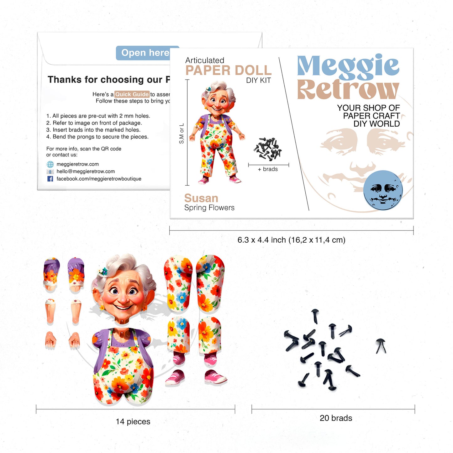 Bewegliche Papierpuppe „Susan Floral Grandma“