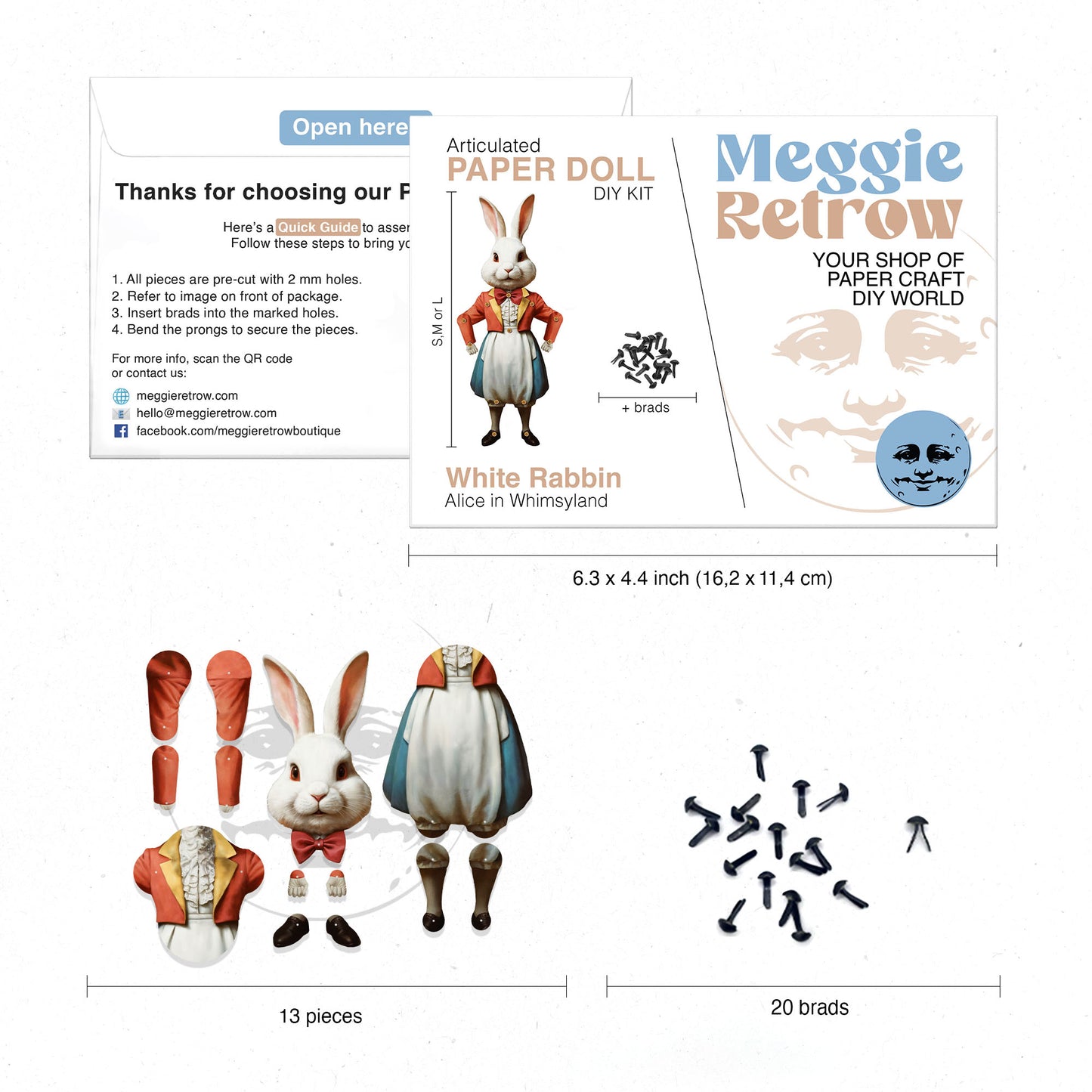 Bewegliche Papierpuppe „White Rabbin“