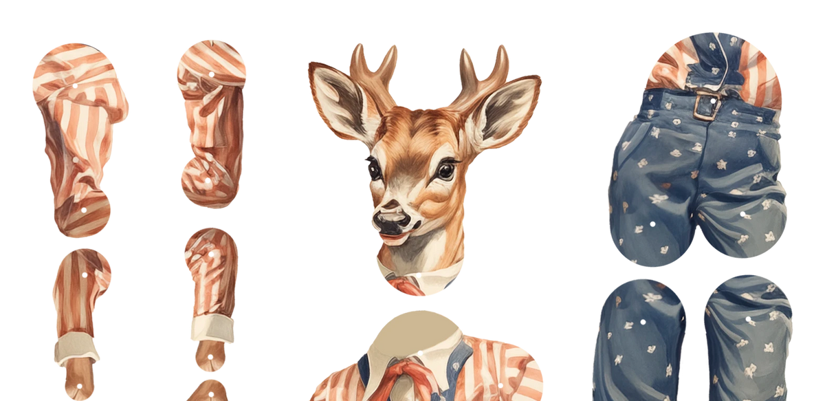 DEERBERTY Patriotic Movable Paper Doll