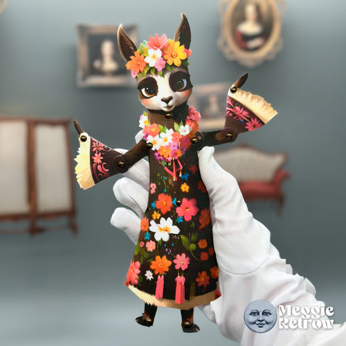 Lovable Lama, a printable articulated paper doll. A llama with a flower crown and pink tassels.