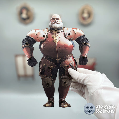 Red Knight Co, a printable articulated paper doll. Copper armor and a thick white beard.