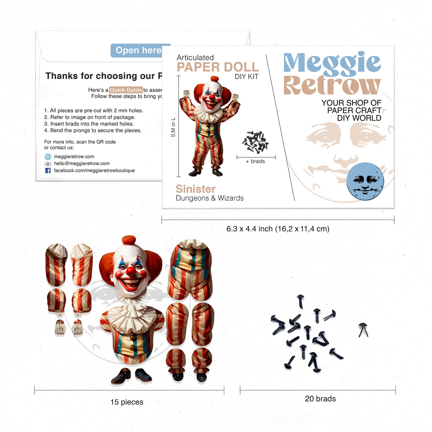 Sinister Creepy Clown Movable Paper Doll