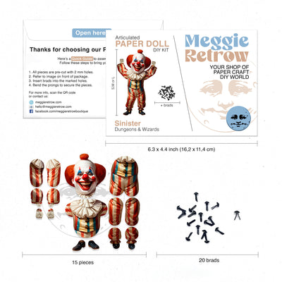 Sinister Creepy Clown Movable Paper Doll