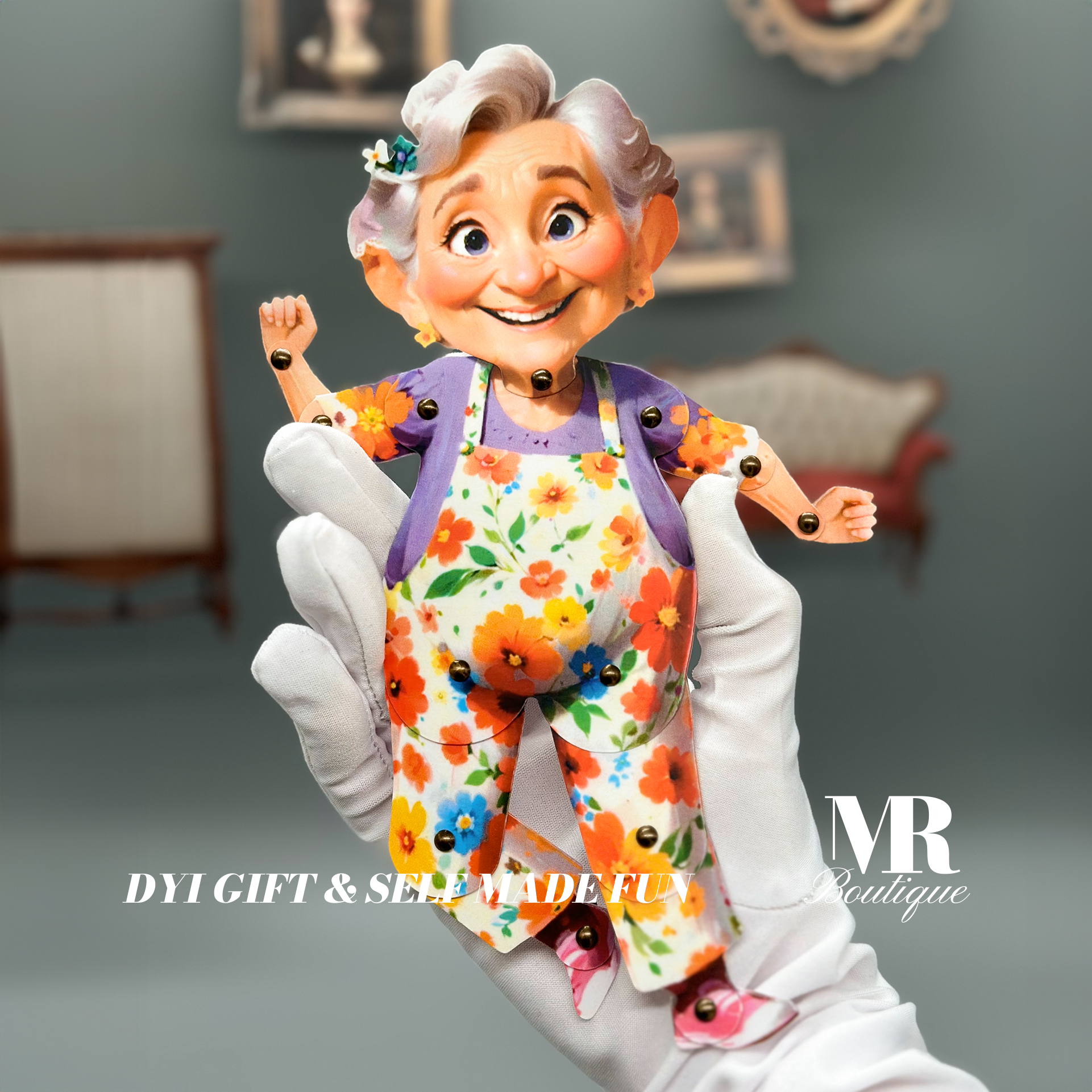 Bewegliche Papierpuppe „Susan Floral Grandma“