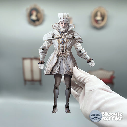 White King, a printable articulated paper doll. Cream coat with gold trim and a high collar.