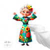 Bewegliche Papierpuppe mit Blumenmotiv „Oma Mary“