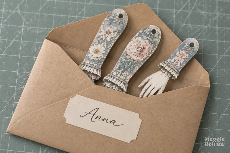 Labeled envelope with cut pieces