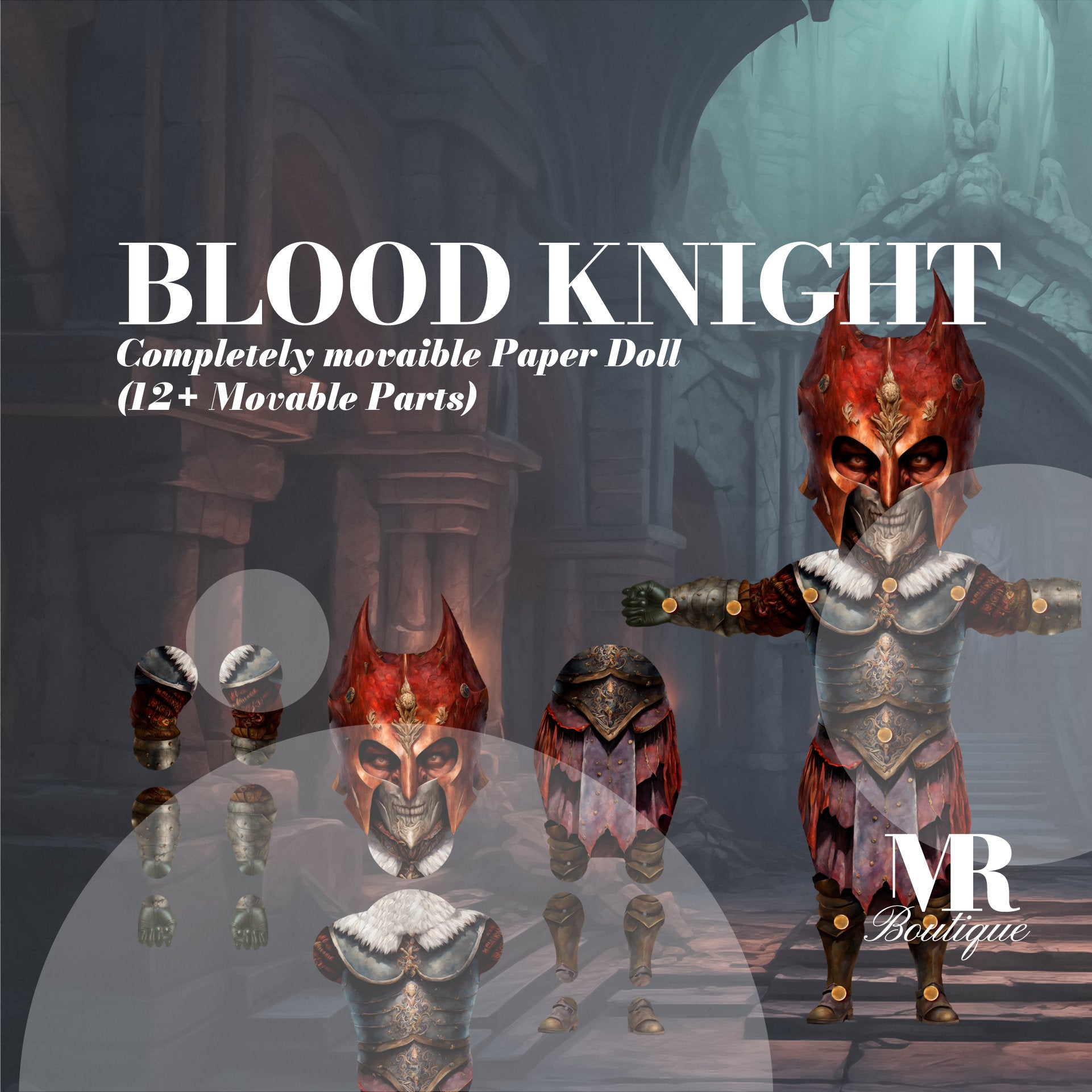 Movable Blood Knight Paper Doll DIY Kit, Fantasy Craft, Articulated Figure, Movable Play, Kids Activity, Action Figure