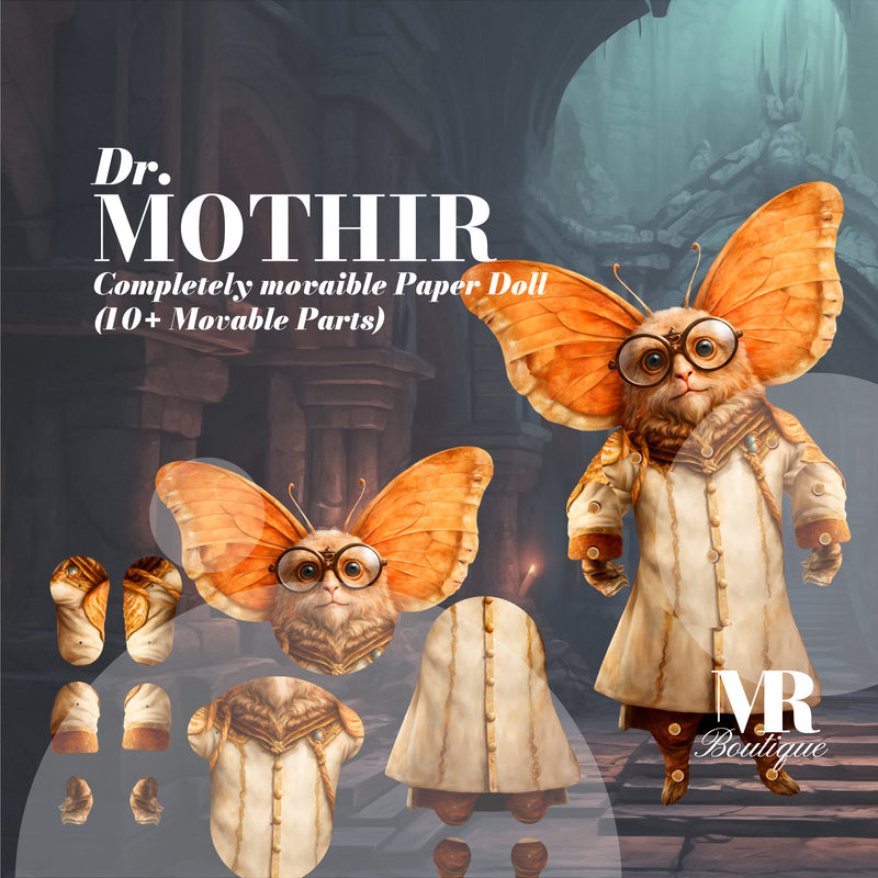 Movable Dr. Mothir Paper Doll DIY, Whimsical Butterfly Figure, Articulated Toy, Movable Play, Action Figure, Articulated Figure