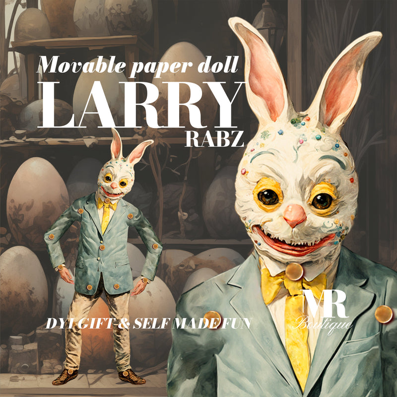 Easter Buddies: Larry Rabs Movable Paper Doll, Rabbit Gentleman Whimsical Rabbit Figure, Articulated Figure, Action Figure, Articulated Toy