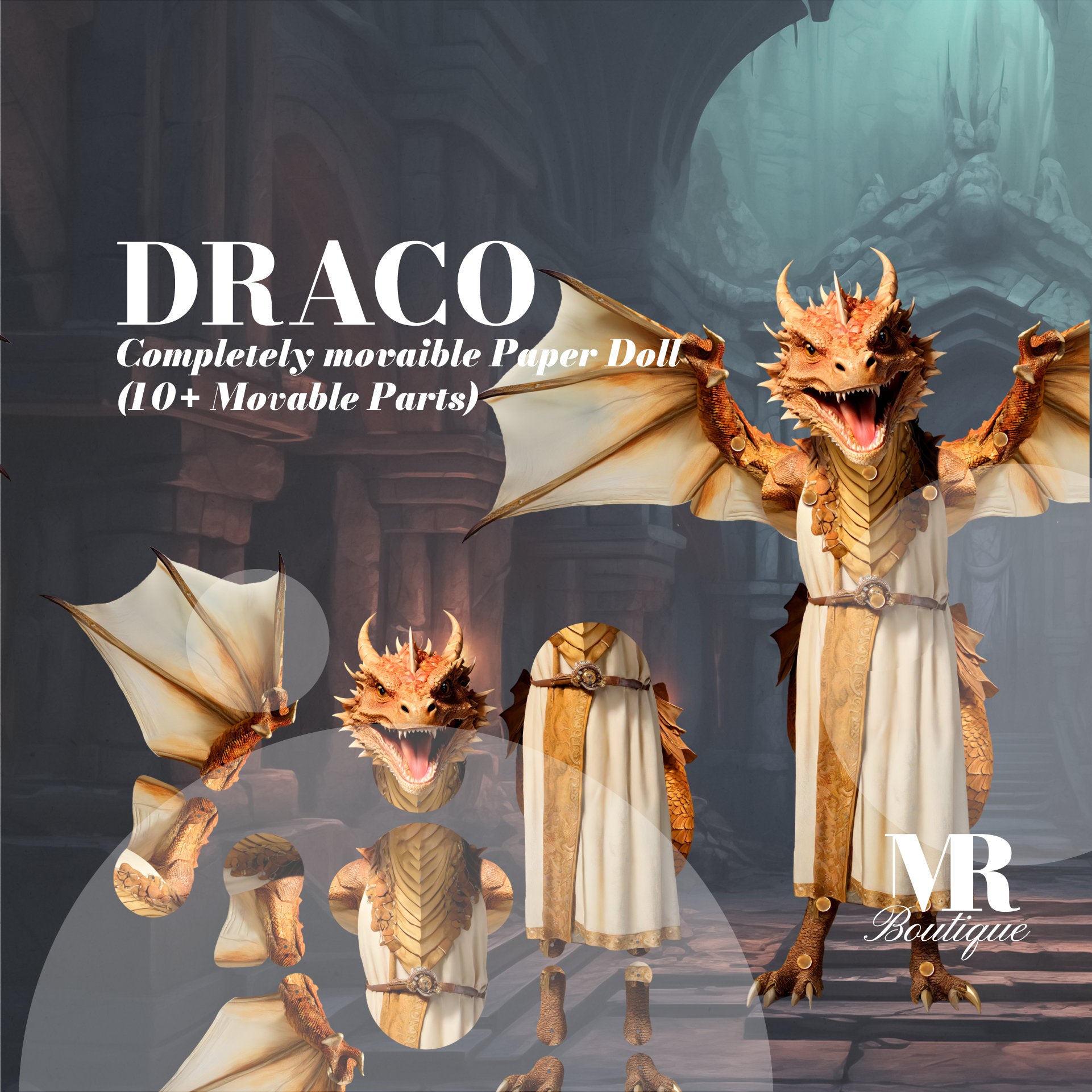 Draco the Dragon - Articulated Paper Doll, Fantasy Creature, DIY Craft Project, Movable Toy, Interactive Paper Model, Articulated Figure