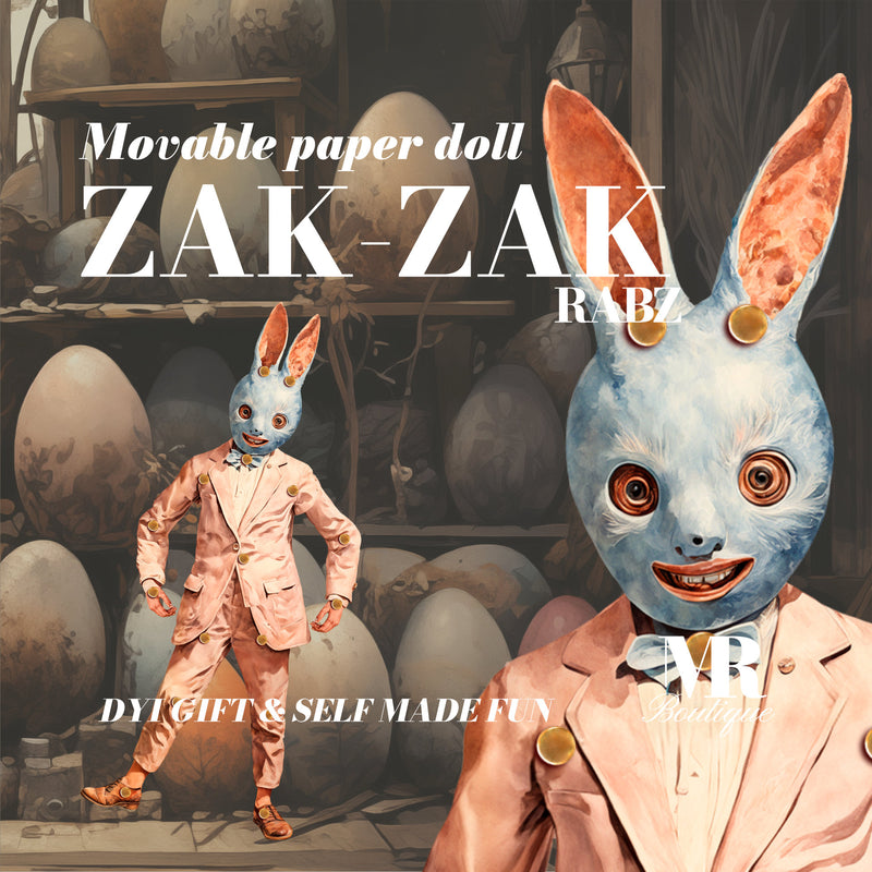 Zak-Zak, The Enigmatic Rabbit, Poseable Paper Doll Craft Kit, Articulated Toy, Easter Decor, Whimsical Festive Figure, Action DIY Craft