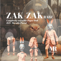 Zak-Zak, The Enigmatic Rabbit, Poseable Paper Doll Craft Kit, Articulated Toy, Easter Decor, Whimsical Festive Figure, Action DIY Craft