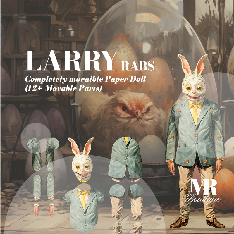 Easter Buddies: Larry Rabs Movable Paper Doll, Rabbit Gentleman Whimsical Rabbit Figure, Articulated Figure, Action Figure, Articulated Toy