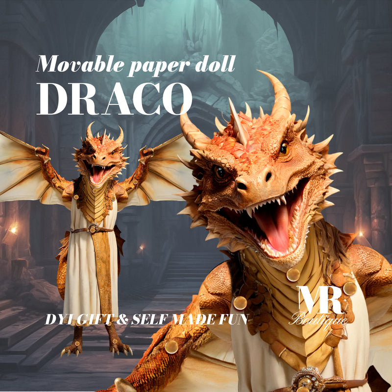 Draco the Dragon - Articulated Paper Doll, Fantasy Creature, DIY Craft Project, Movable Toy, Interactive Paper Model, Articulated Figure