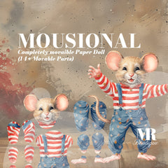 Movable Paper Doll MOUSIONAL - DIY Craft & Play, Articulated Mouse Toy, Fun Creative Project, Collectible Festive Figure, Americana Decor