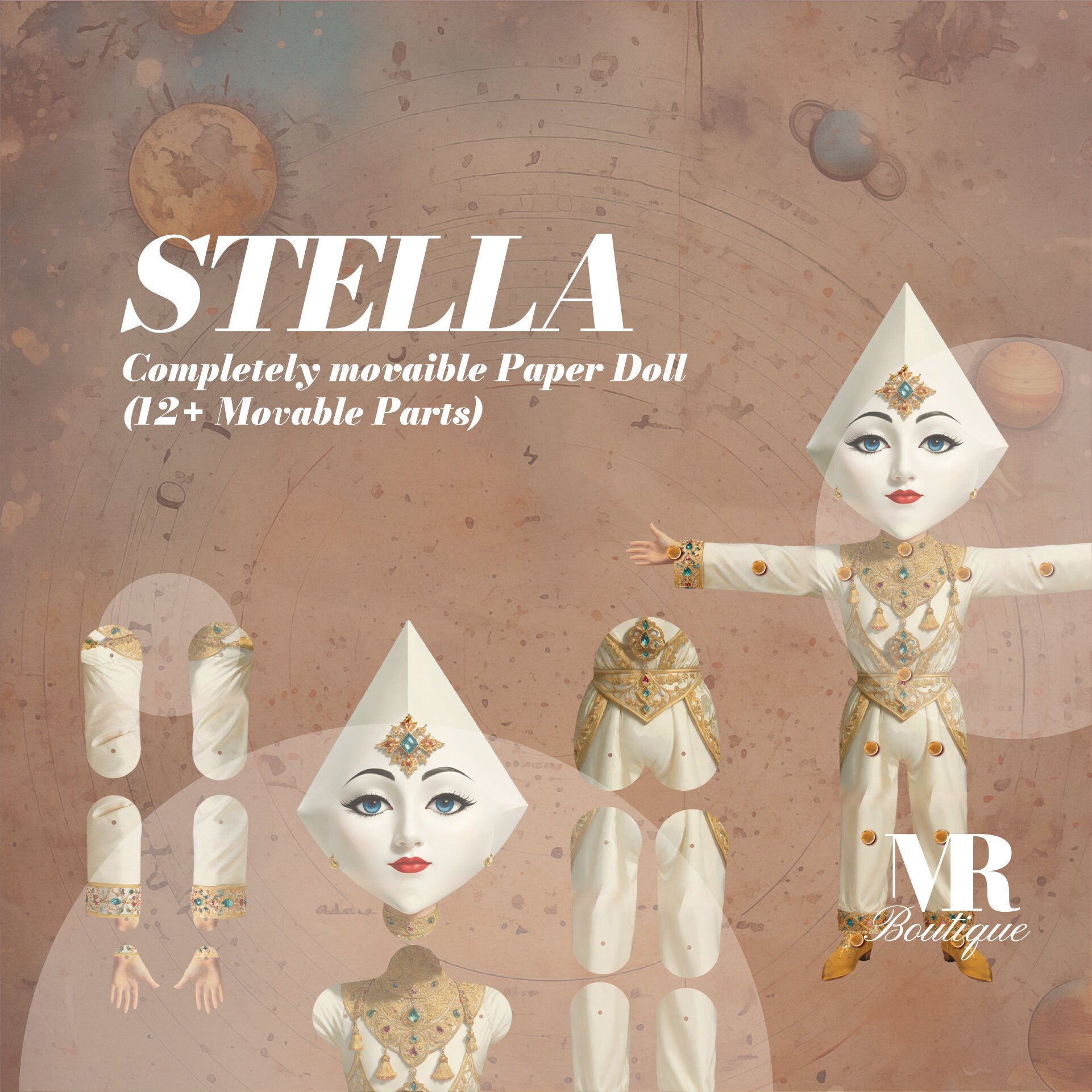 STELLA Starry Movable Paper Doll, DIY Kit, Articulated Craft, Space Themed, Fun Creative Project, Festive Figure