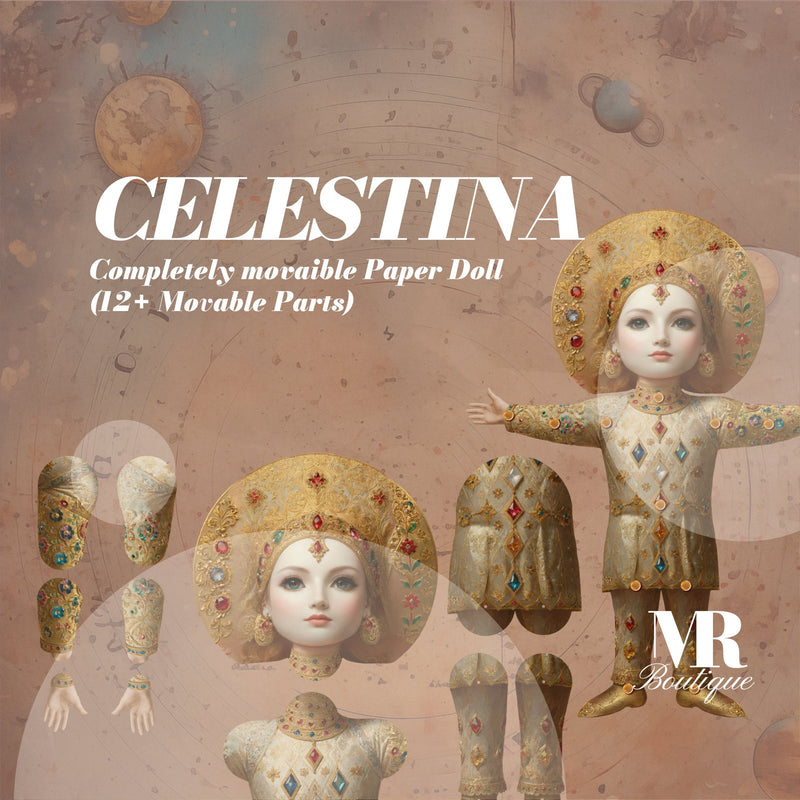 Ornate CELESTINA Movable Paper Doll Kit, DIY Articulated Vintage-style Doll, MR Boutique Craft, Fun Creative Project, Festive Figure