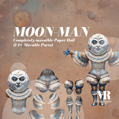 Moon-Man Articulated Paper Doll, DIY Celestial Steampunk Toy, Articulated Paper Doll Movable Vintage Paper Doll Party Retro Style