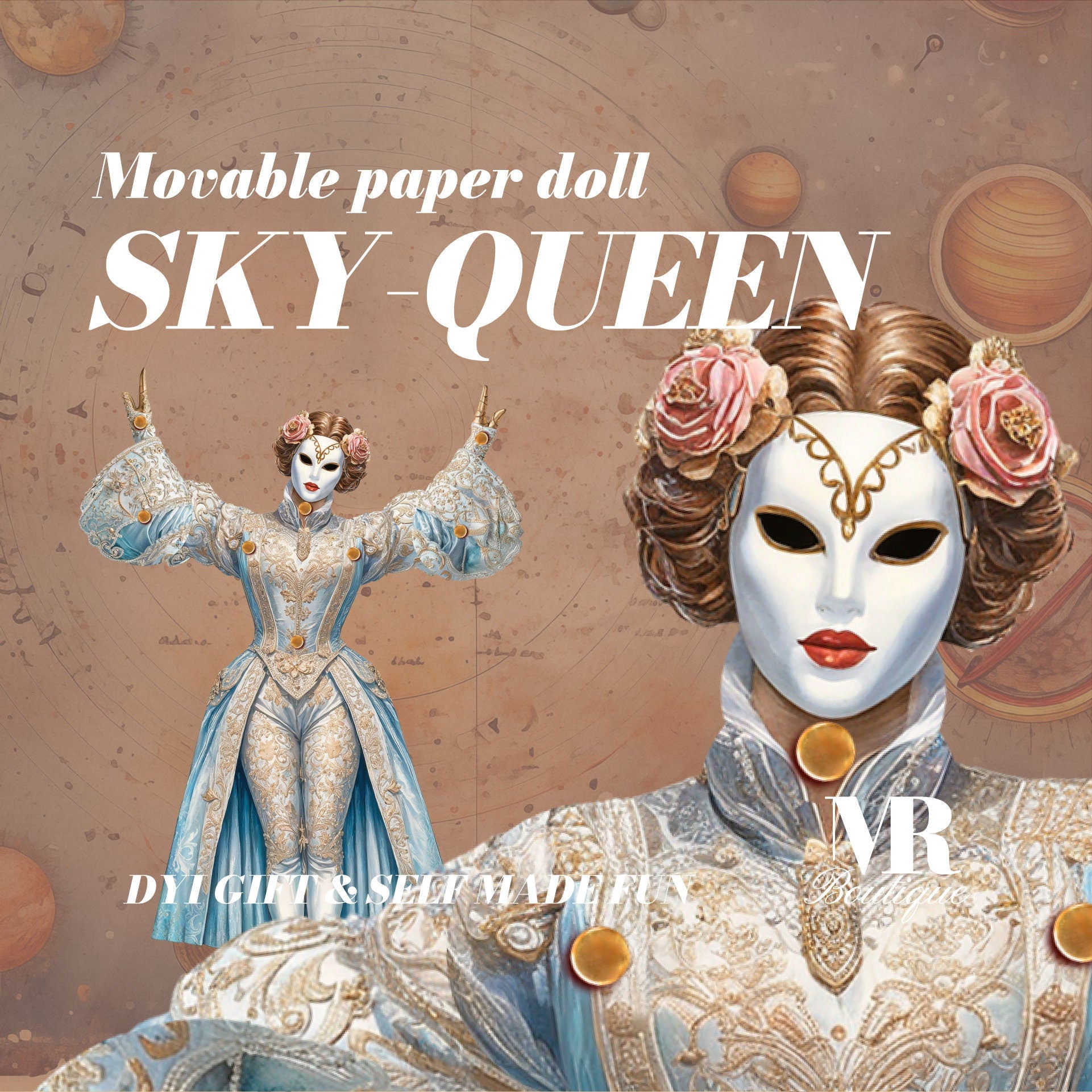 Sky Queen Saphira Movable Paper Doll, Articulated DIY Fantasy Craft Kit, Celestial Steampunk Toy, Articulated Paper Doll Vintage Figure