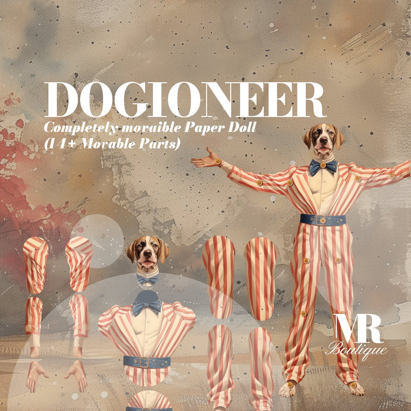 Articulated Paper Doll Dogioneer - The Pioneering Dog, Vintage Toy, Whimsical Festive Figure, Action DIY Craft, Movable Artisanal Kit