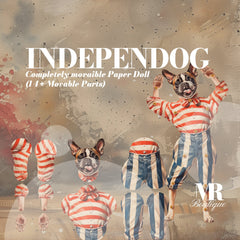 Movable Paper Doll INDEPENDOG, French Bulldog Articulated Toy, DIY Patriotic Craft, Vintage Collectible Festive Figure, Americana Decor