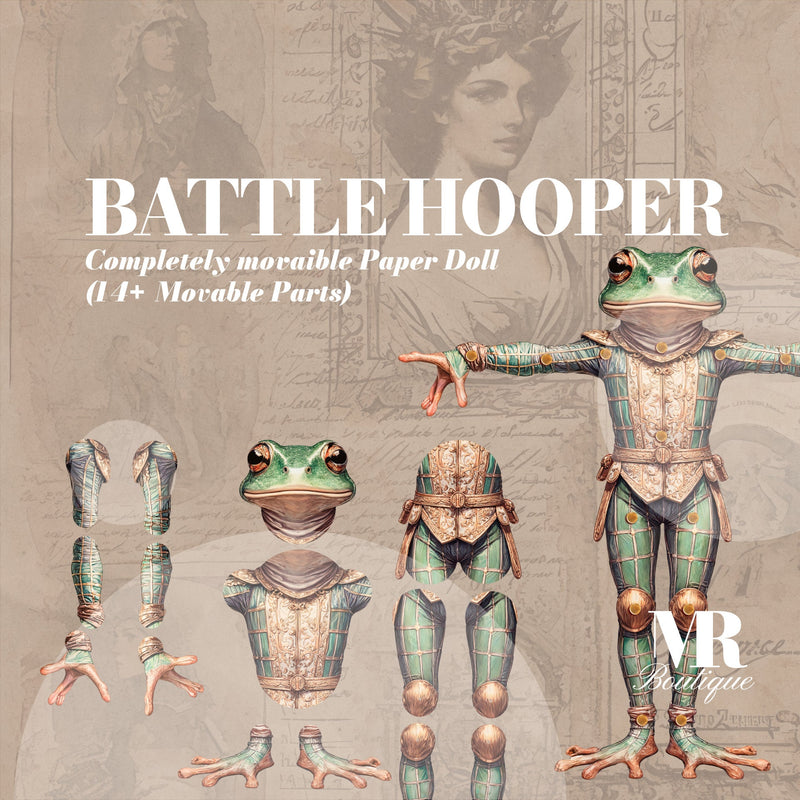 Battle Hooper Movable Paper Doll, DIY Frog Warrior Craft Kit Party Fun Articulated Paper Doll Movable Vintage Doll Carnival Craft Kit