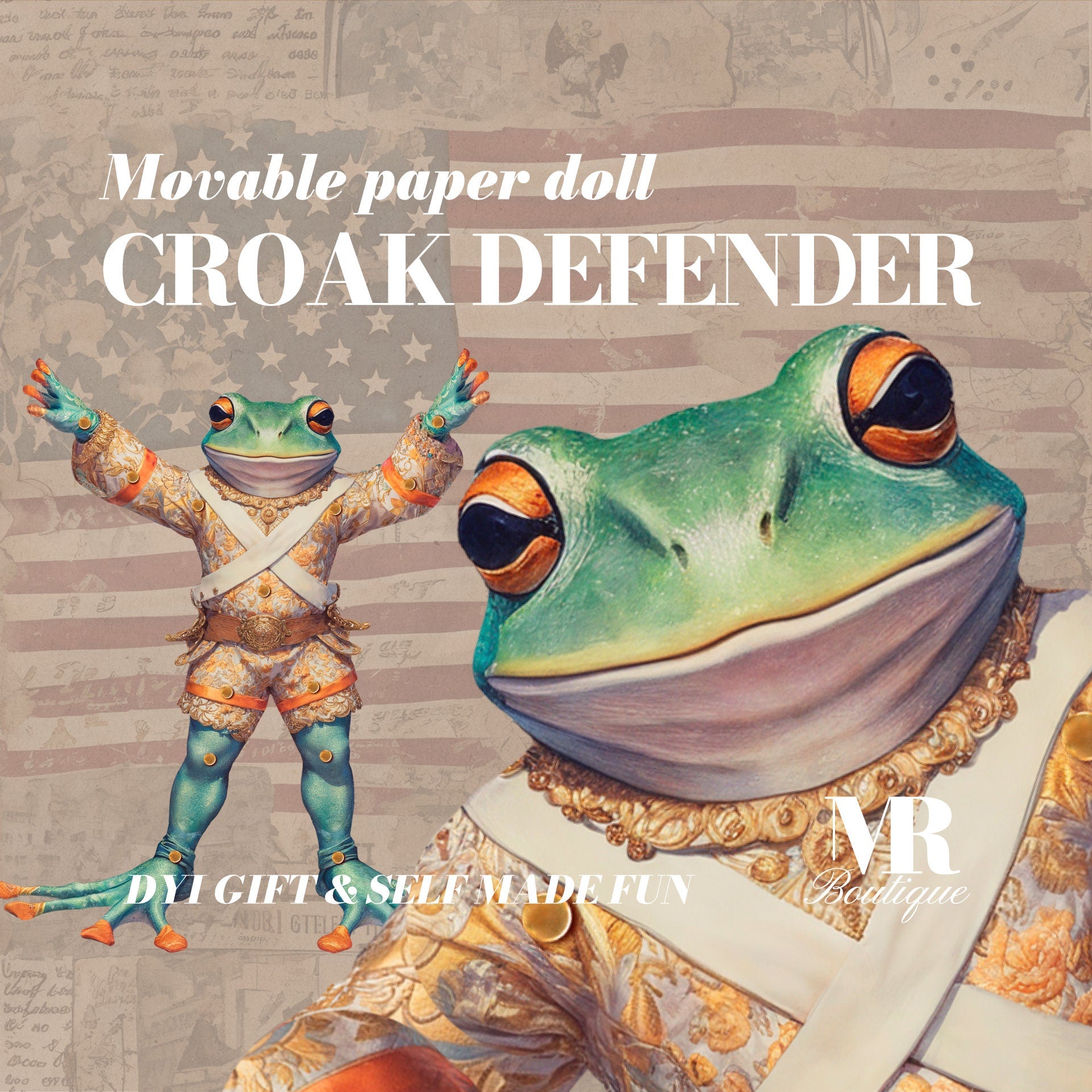 Croak Defender Movable Paper Doll DIY Gift, Handmade Frog Toy, Fun Creative Craft Kit for All Ages, Unique Collectible Art Toy