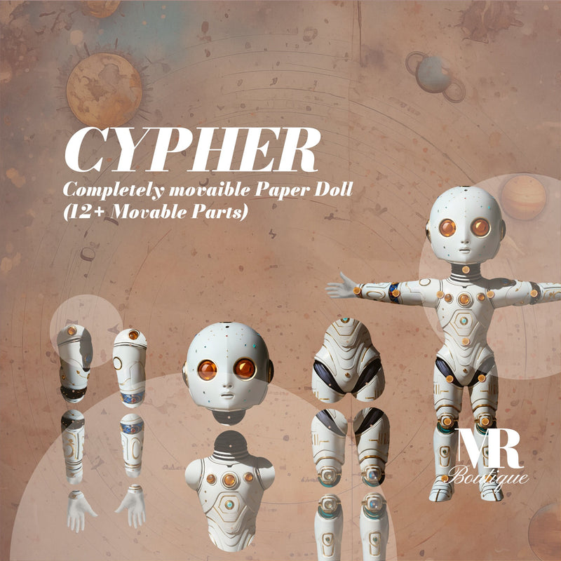 CYPHER Articulated Paper Doll, DIY Robotic Craft Kit, Printable Space Toy, Movable Toy, Fun Creative Project, Festive Figure