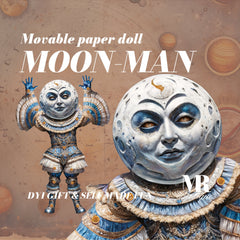 Moon-Man Articulated Paper Doll, DIY Celestial Steampunk Toy, Articulated Paper Doll Movable Vintage Paper Doll Party Retro Style