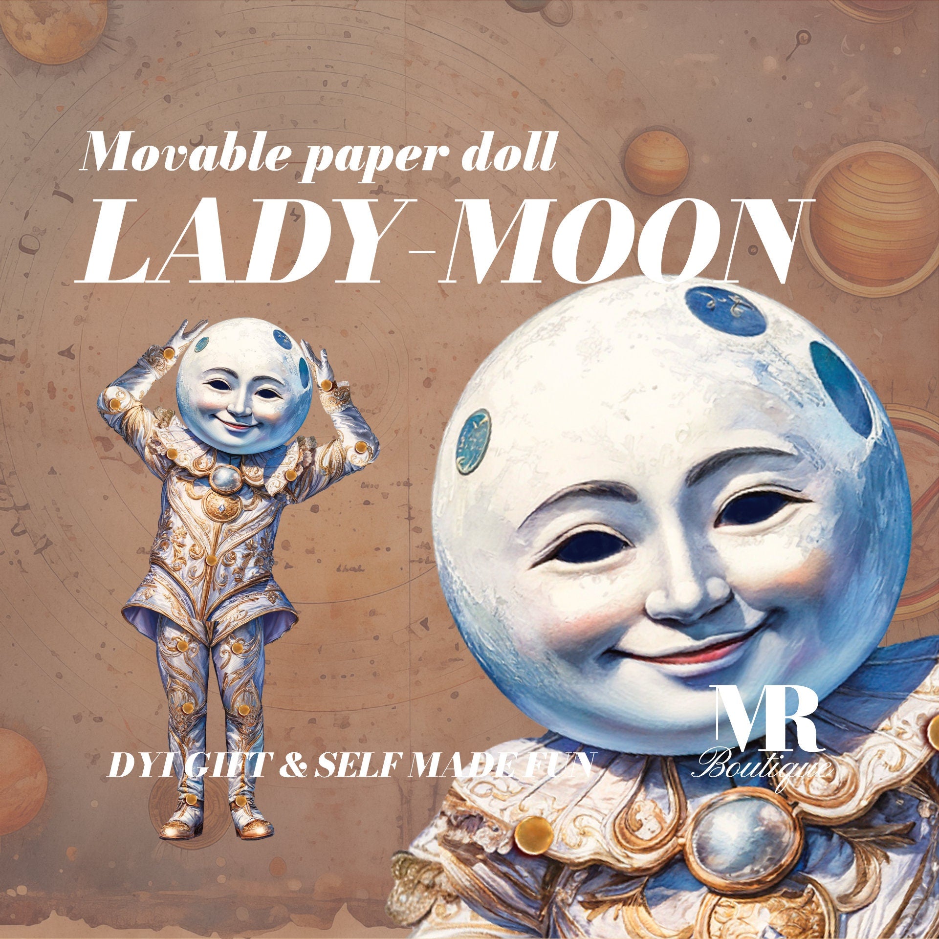 Lady-Moon Movable Paper Doll, DIY Celestial Craft Kit, Fun Creative Craft Kit for All Ages, Unique Collectible Art Toy