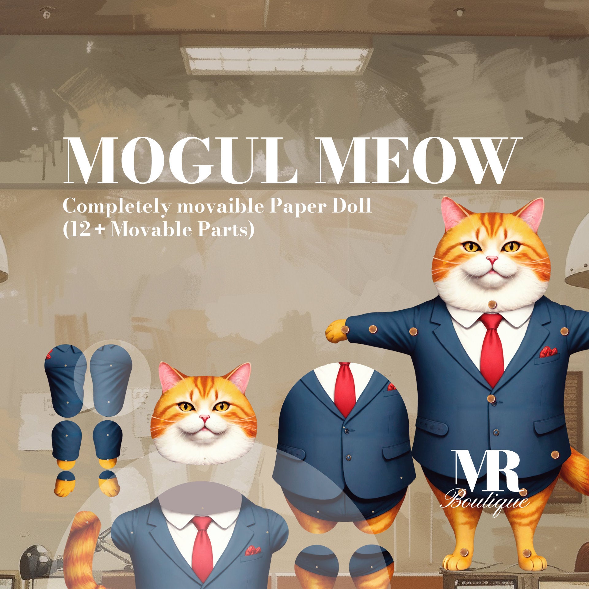 Mogul Meow Movable Paper Doll, DIY Gift, Fun Creative Craft Figure for All Ages, Unique Collectible Art Toy