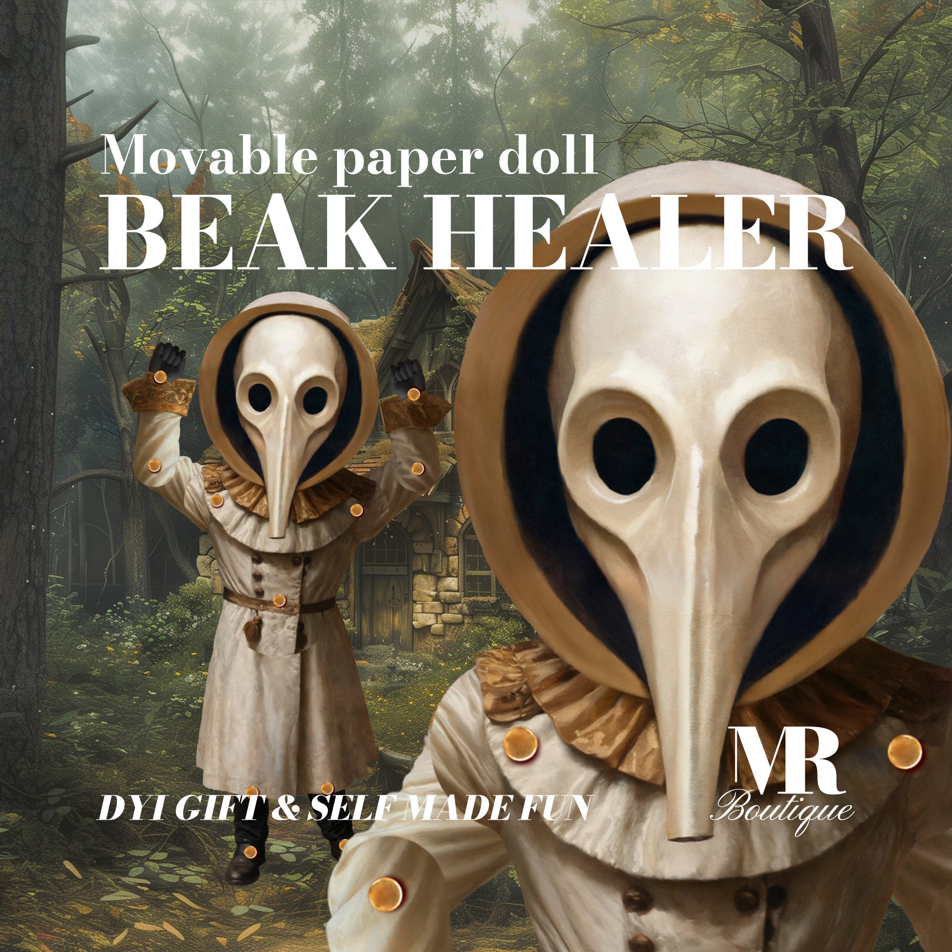 Beak Healer Movable Paper Doll - Historical Plague Doctor, Handmade Collectible, DIY Project, Unique Gift, Fun Crafting Kit