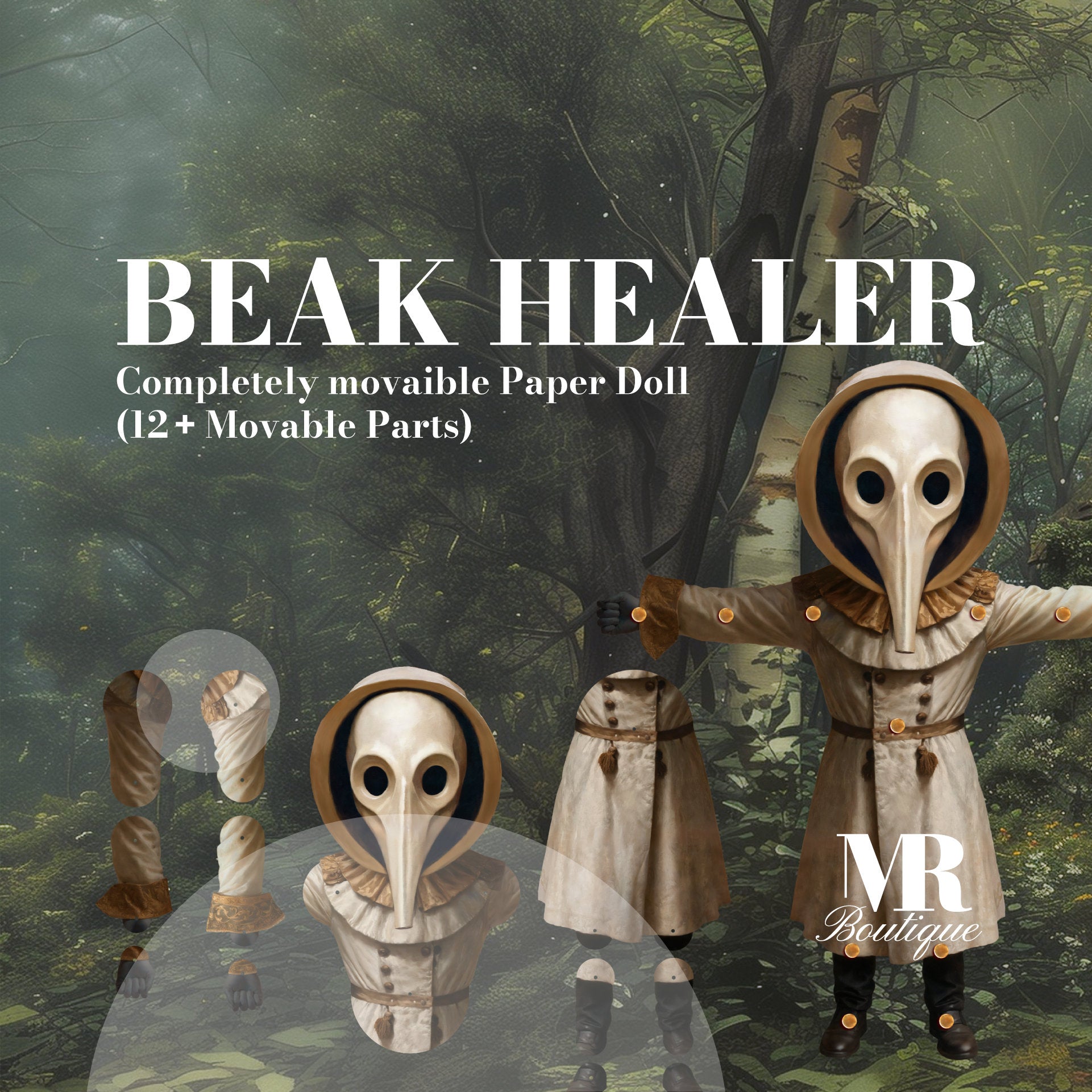 Beak Healer Movable Paper Doll - Historical Plague Doctor, Handmade Collectible, DIY Project, Unique Gift, Fun Crafting Kit