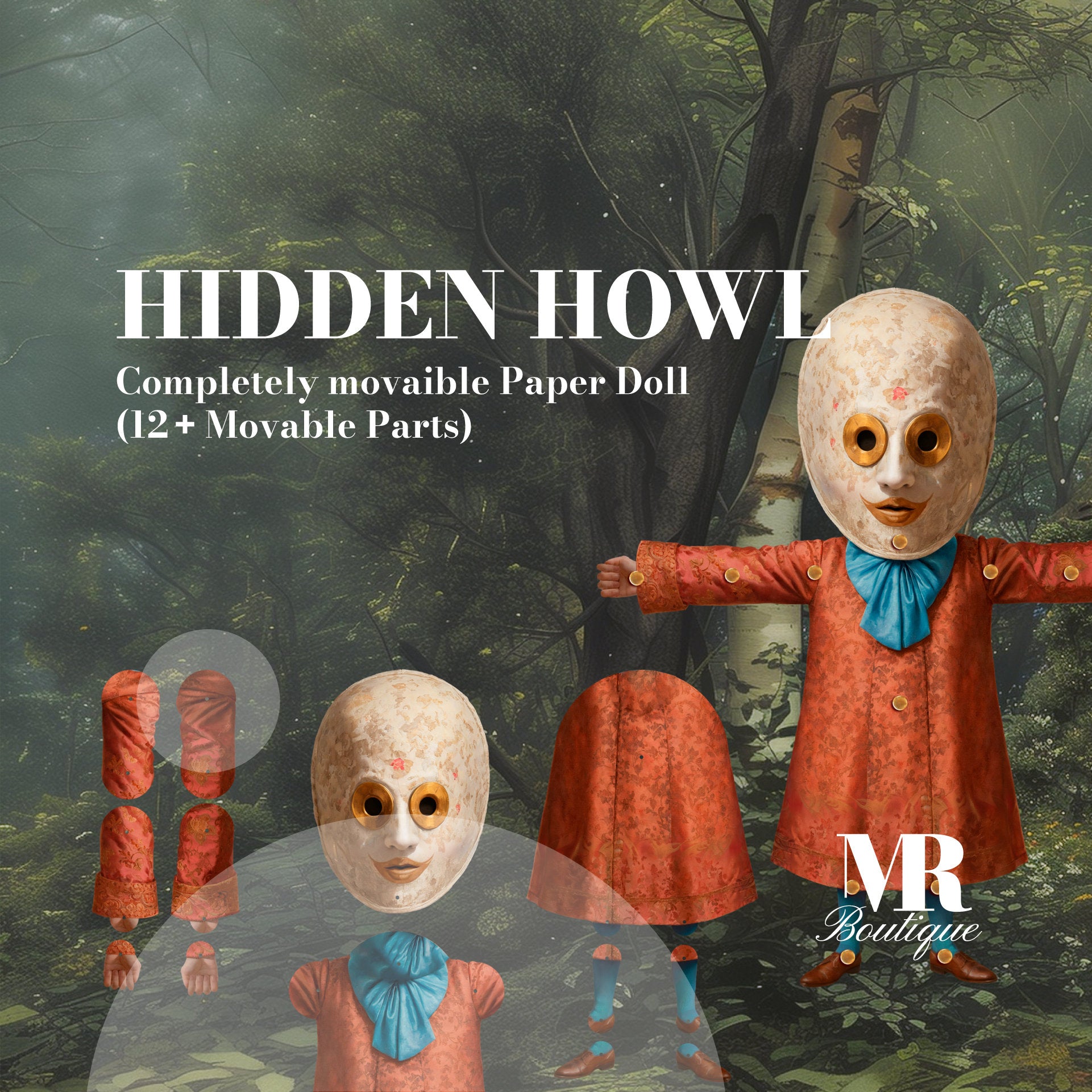 Hidden Howl Movable Paper Doll - Mysterious Figure, Handmade Collectible, DIY Project, Unique Gift, Fun Crafting Kit