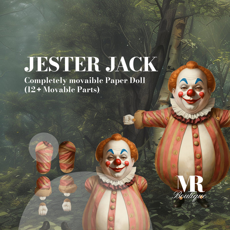 Jester Jack Movable Paper Doll - Clown Figure, Handmade Collectible, DIY Project, Unique Gift, Fun Crafting Kit