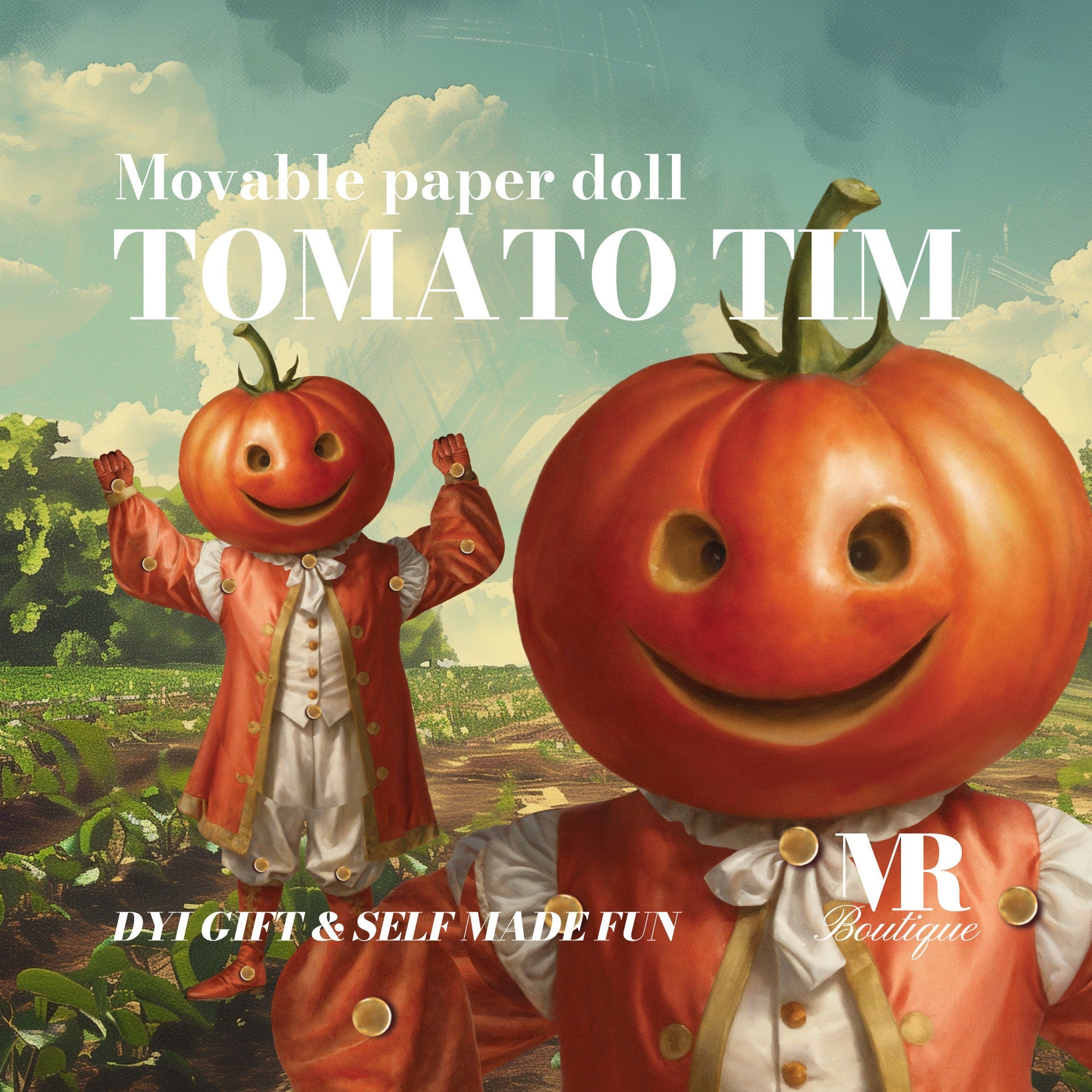 Tomato Tim Movable Paper Doll - DIY Craft Kit, Fun Home Decor, Unique Handmade Gift, Collectible Tomato Character, Articulated Figure